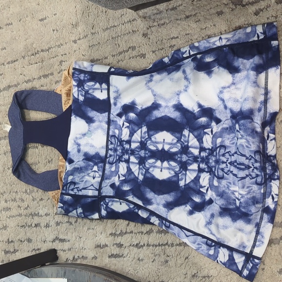 Lululemon Scoop Neck TankInk Blot White Deep Indigo / Heathered Deep Ind… - Picture 10 of 11